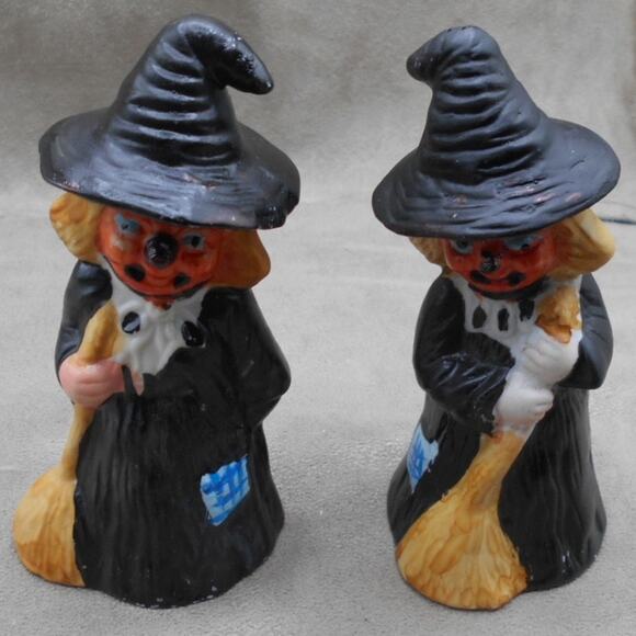 Vintage Flambro Ceramic Pumpkin Face Witch Set 1 Halloween - Picture 2 of 7